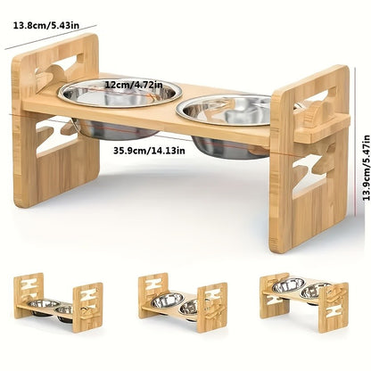 Tigela de bambu ajustável para animais de estimação