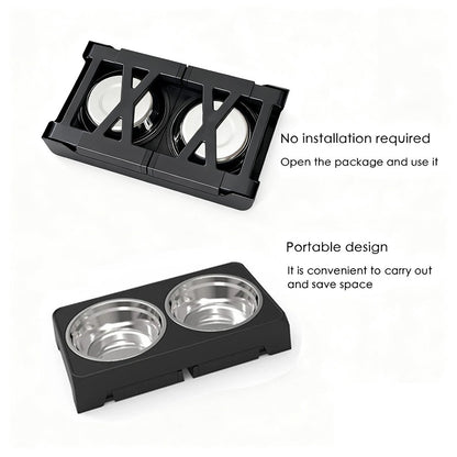 Suporte ajustável com tigelas para alimentação de cães - Aço inox, cães pequenos, médios e grandes