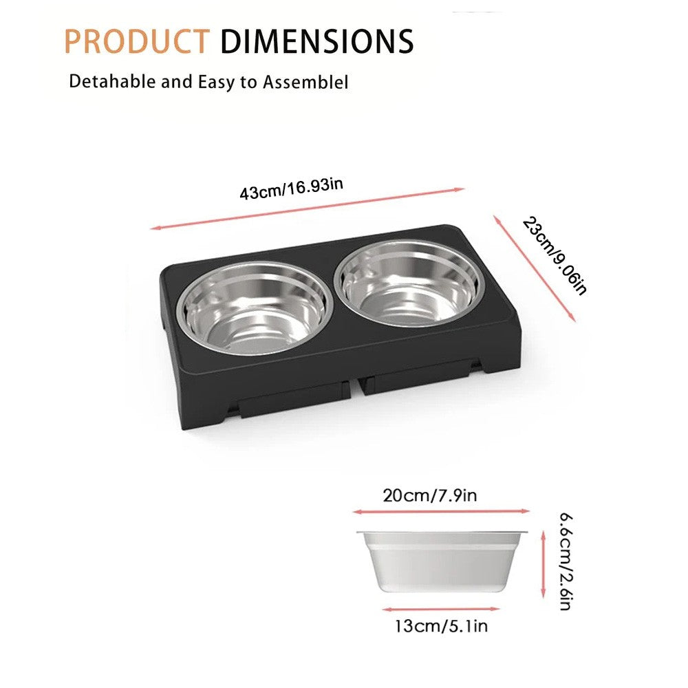 Suporte ajustável com tigelas para alimentação de cães - Aço inox, cães pequenos, médios e grandes
