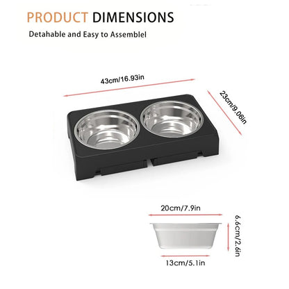 Suporte ajustável com tigelas para alimentação de cães - Aço inox, cães pequenos, médios e grandes