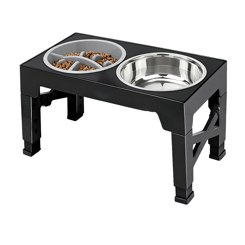 Suporte ajustável com tigelas para alimentação de cães - Aço inox, cães pequenos, médios e grandes