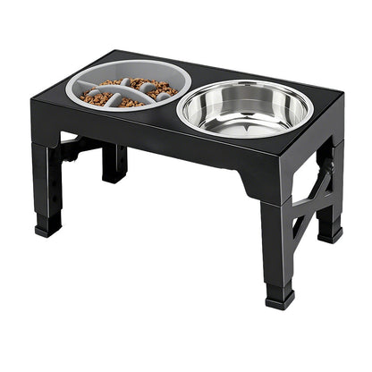 Suporte ajustável com tigelas para alimentação de cães - Aço inox, cães pequenos, médios e grandes