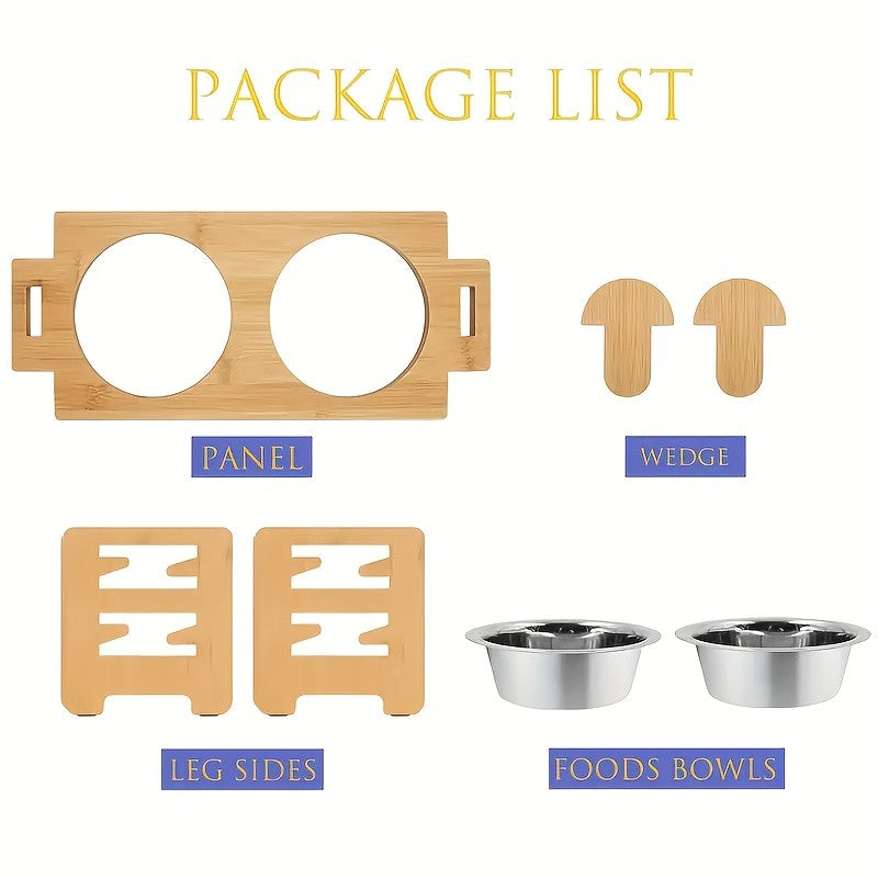 Tigela de bambu ajustável para animais de estimação