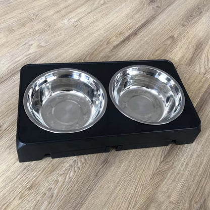 Suporte ajustável com tigelas para alimentação de cães - Aço inox, cães pequenos, médios e grandes