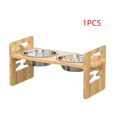 Tigela de bambu ajustável para animais de estimação