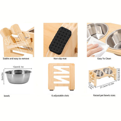 Suporte de tigelas de madeira elevada ajustável para cães