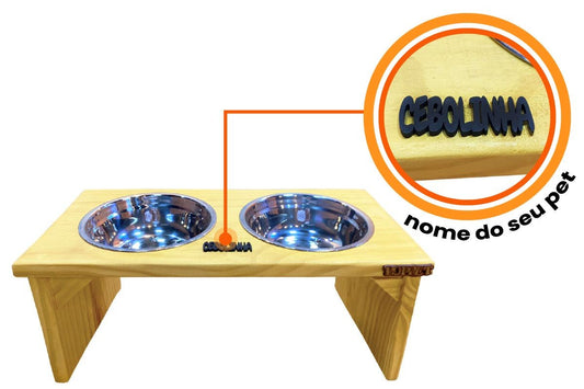 Comedouro Duplo Elevado Personalizado de Madeira Potes Inox