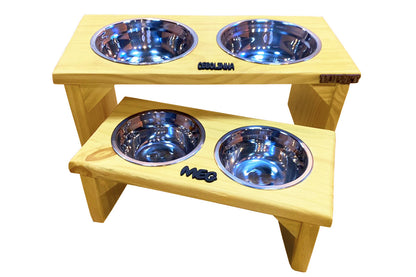 Comedouro Duplo Elevado de Madeira