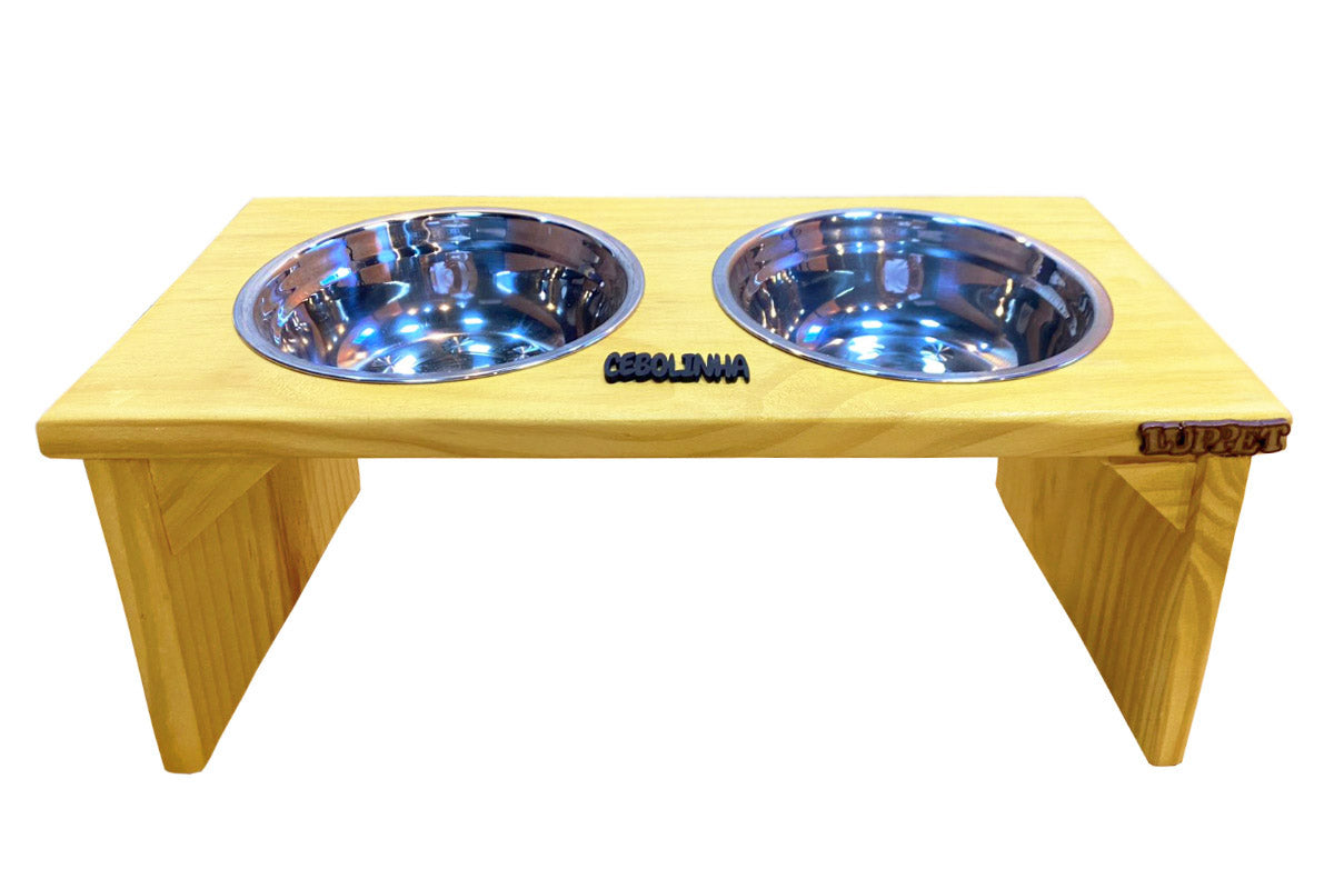 Comedouro Duplo Elevado de Madeira