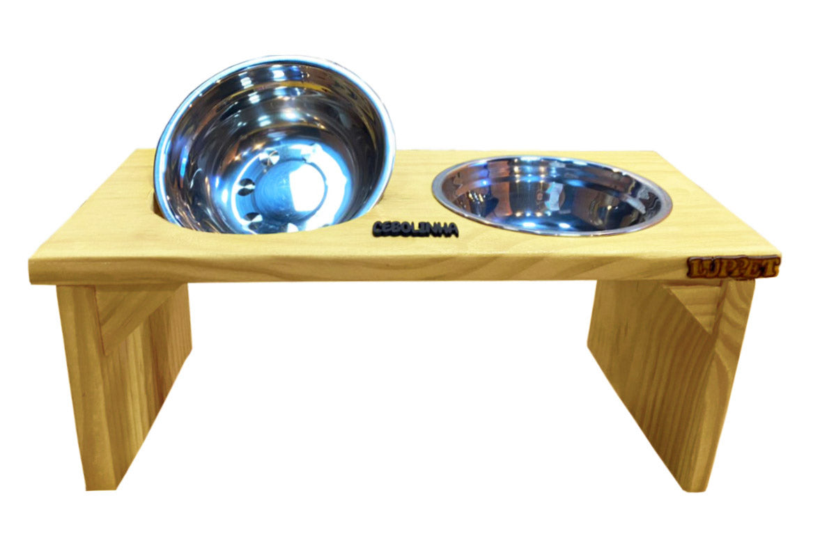 Comedouro Duplo Elevado de Madeira