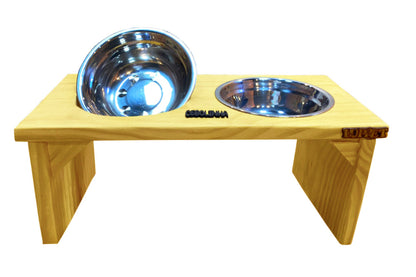 Comedouro Duplo Elevado de Madeira